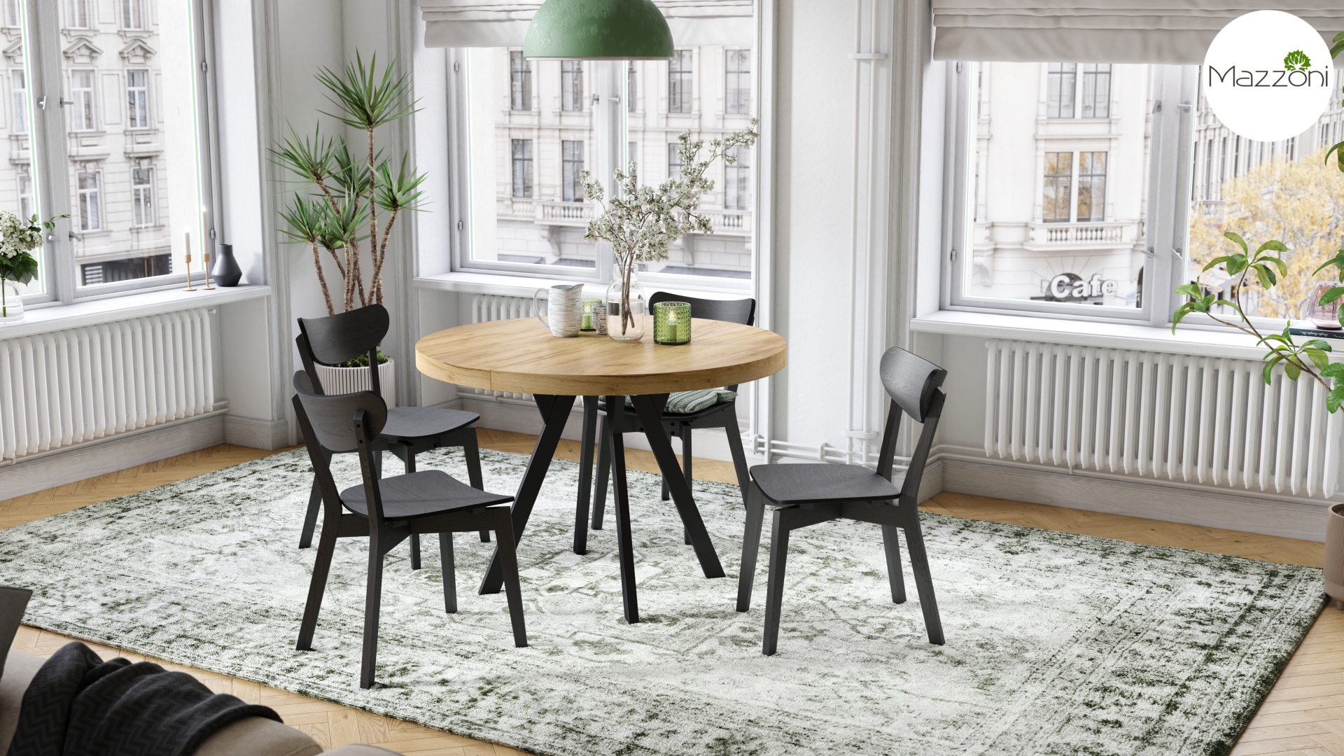 Stół Vito - Dąb Craft Złoty / Nogi Czarne Okrągły Stół Rozkładany 110-310 Loftowy