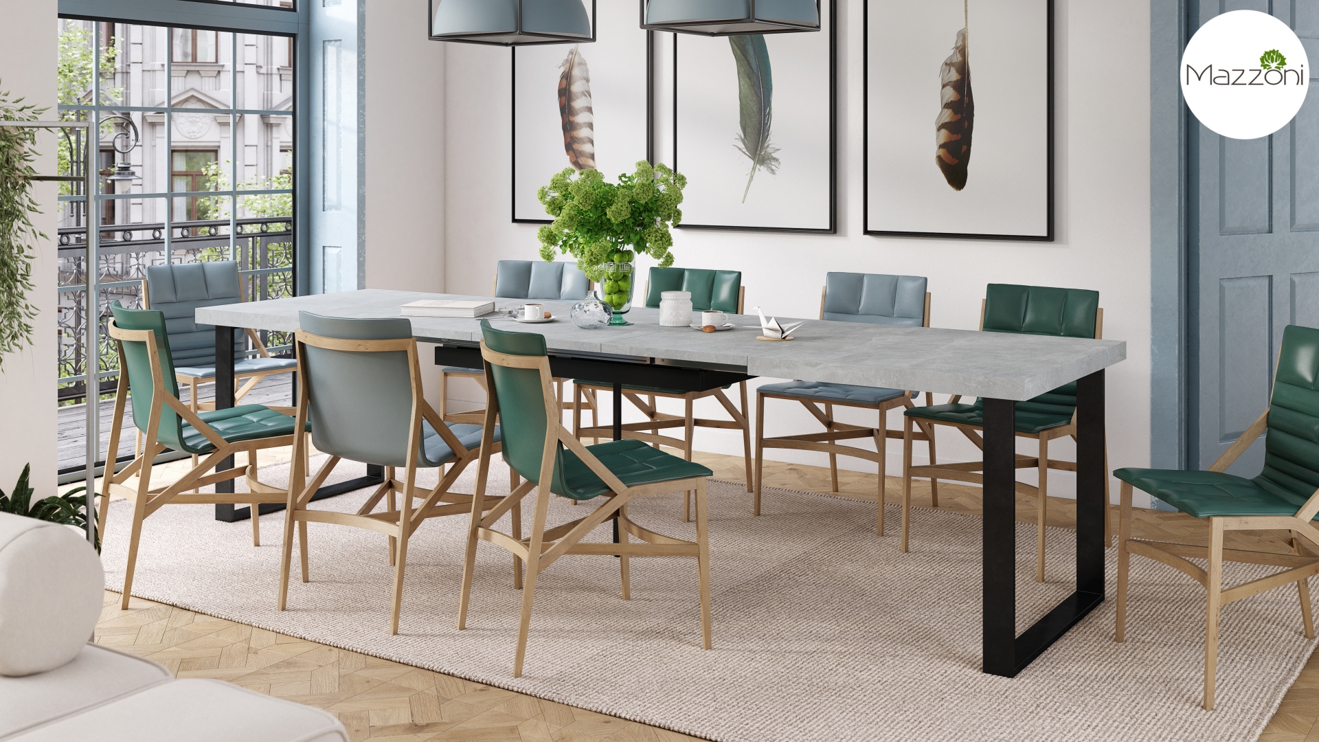 Stół loftowy AVELLA Beton Jasny Atelier – rozkładany stół do salonu i jadalni do 310 cm - obrazek 4