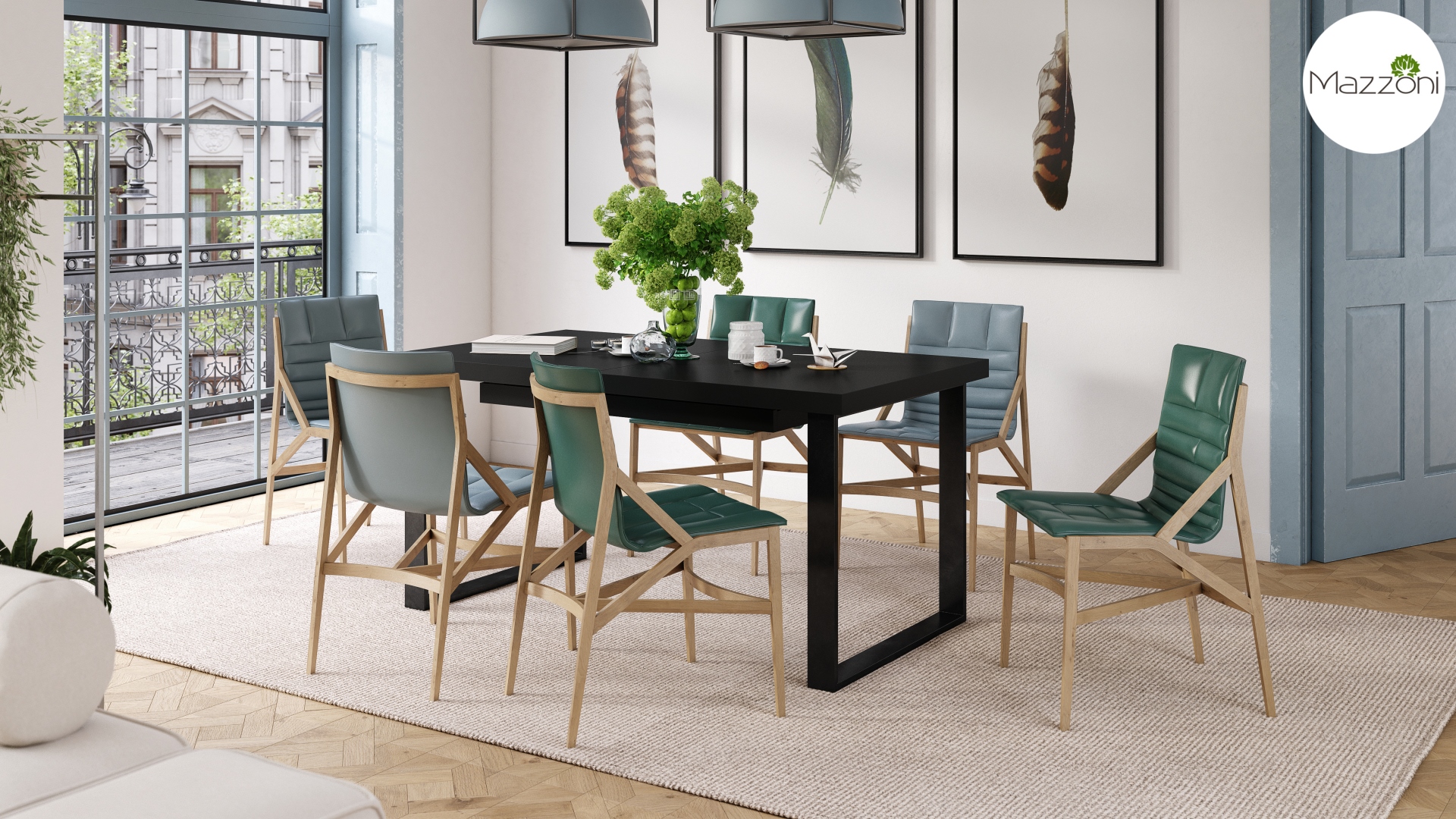 Stół loftowy AVELLA Czarny Mat – rozkładany stół do salonu i jadalni do 310 cm