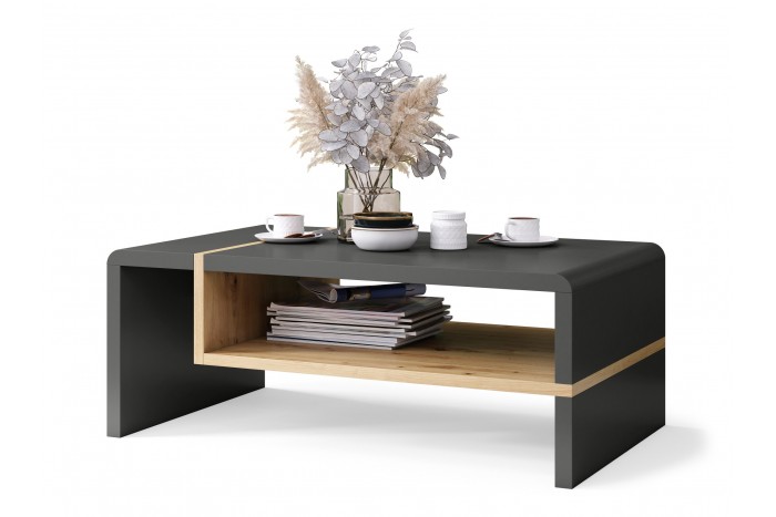 FOLK Antracyt/Dąb Artisan – Nowoczesna Ława z Półką