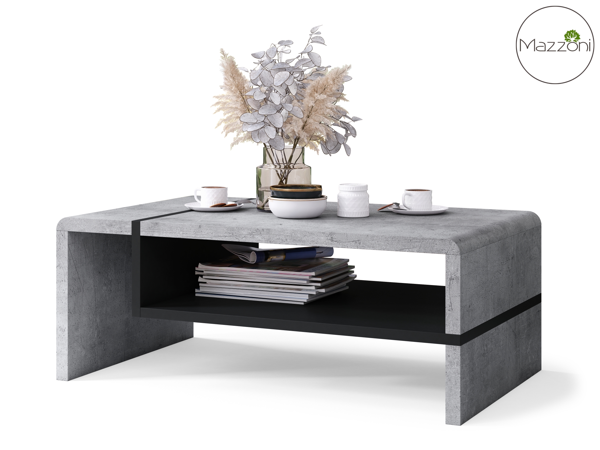 FOLK Beton Milenium/Czarny – Nowoczesna Ława z Półką - obrazek 3