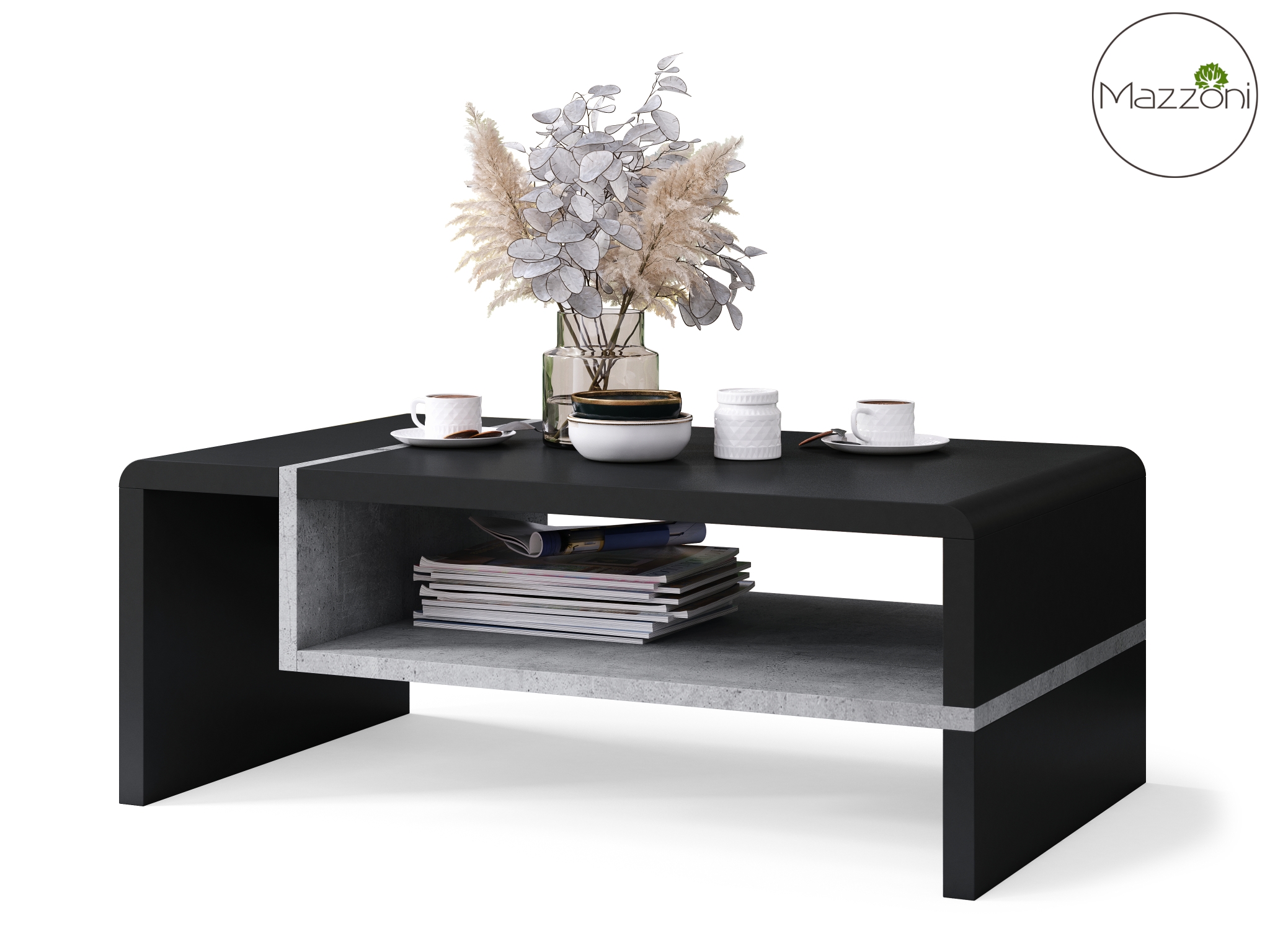 FOLK Czarny mat/Beton Milenium – Nowoczesna Ława z Półką - obrazek 3