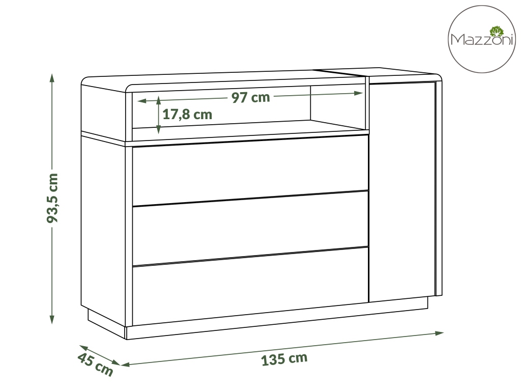 Komoda FOLK K-135 Antracyt / Dąb Artisan - obrazek 3