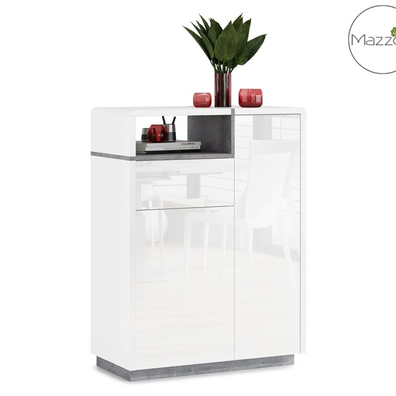 Komoda FOLK K-90 Biały Połysk/Mat + Beton Millenium - NOWOCZESNA DO SALONU POKOJU