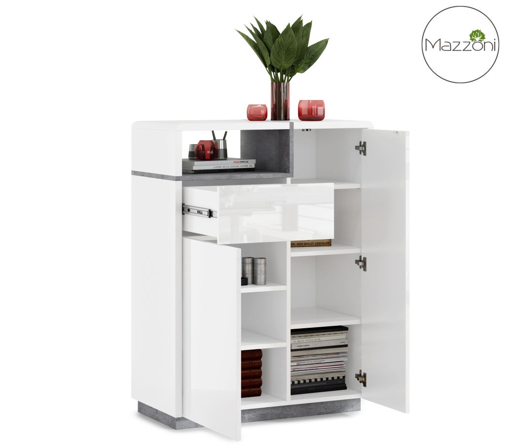 Komoda FOLK K-90 Biały Połysk/Mat + Beton Millenium - NOWOCZESNA DO SALONU POKOJU - obrazek 3