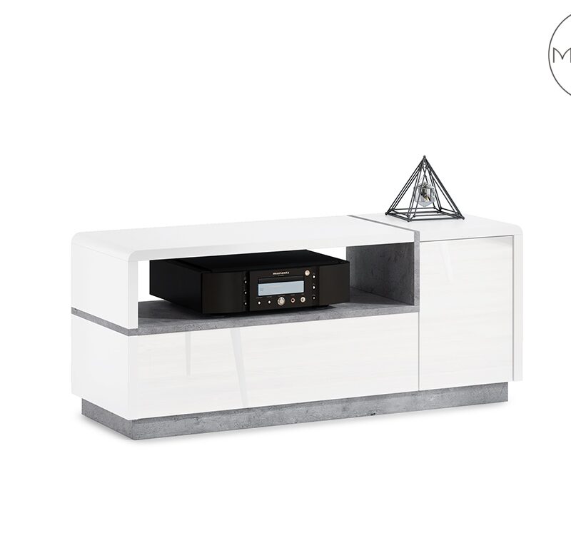 Szafka RTV FOLK 120 – Biały Połysk / Beton Millenium