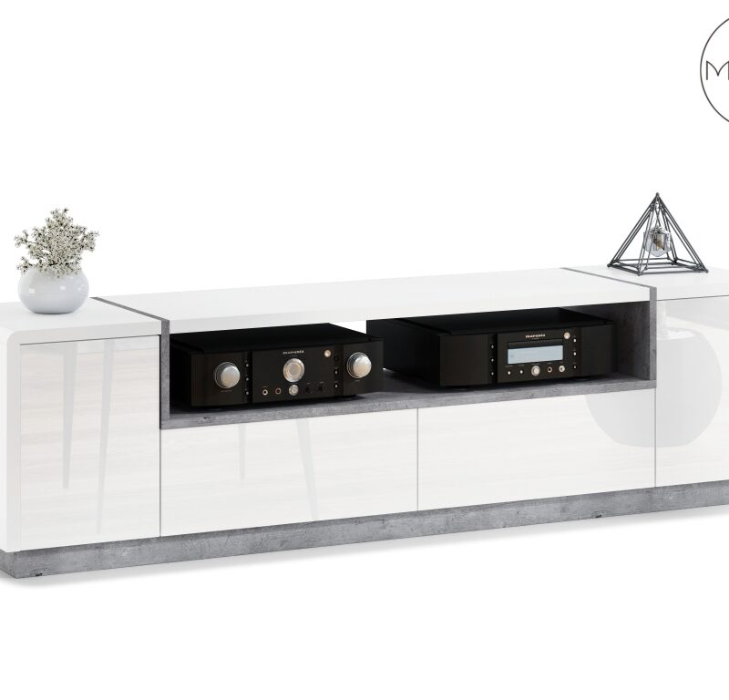 Szafka FOLK RTV-185 Biały Połysk/Mat + Beton Millenium