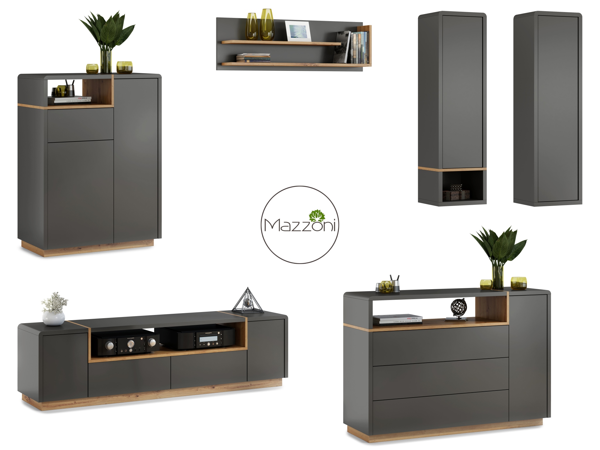 Szafka RTV FOLK 185 cm – Antracyt / Dąb Artisan - obrazek 6