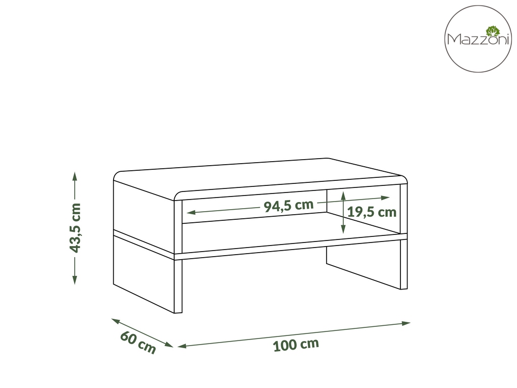 FOLK Antracyt/Dąb Artisan – Nowoczesna Ława z Półką - obrazek 3