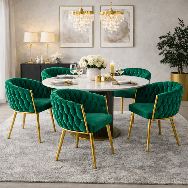 Krzesło tapicerowane ADLELA velvet zielono-złote
